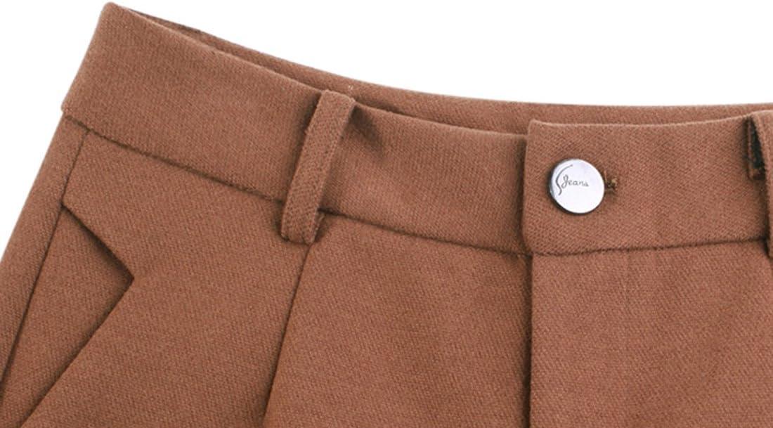 imageTanming Womens Casual High Waist Trousers Wool Blend Cropped Wide Leg PantsBrown