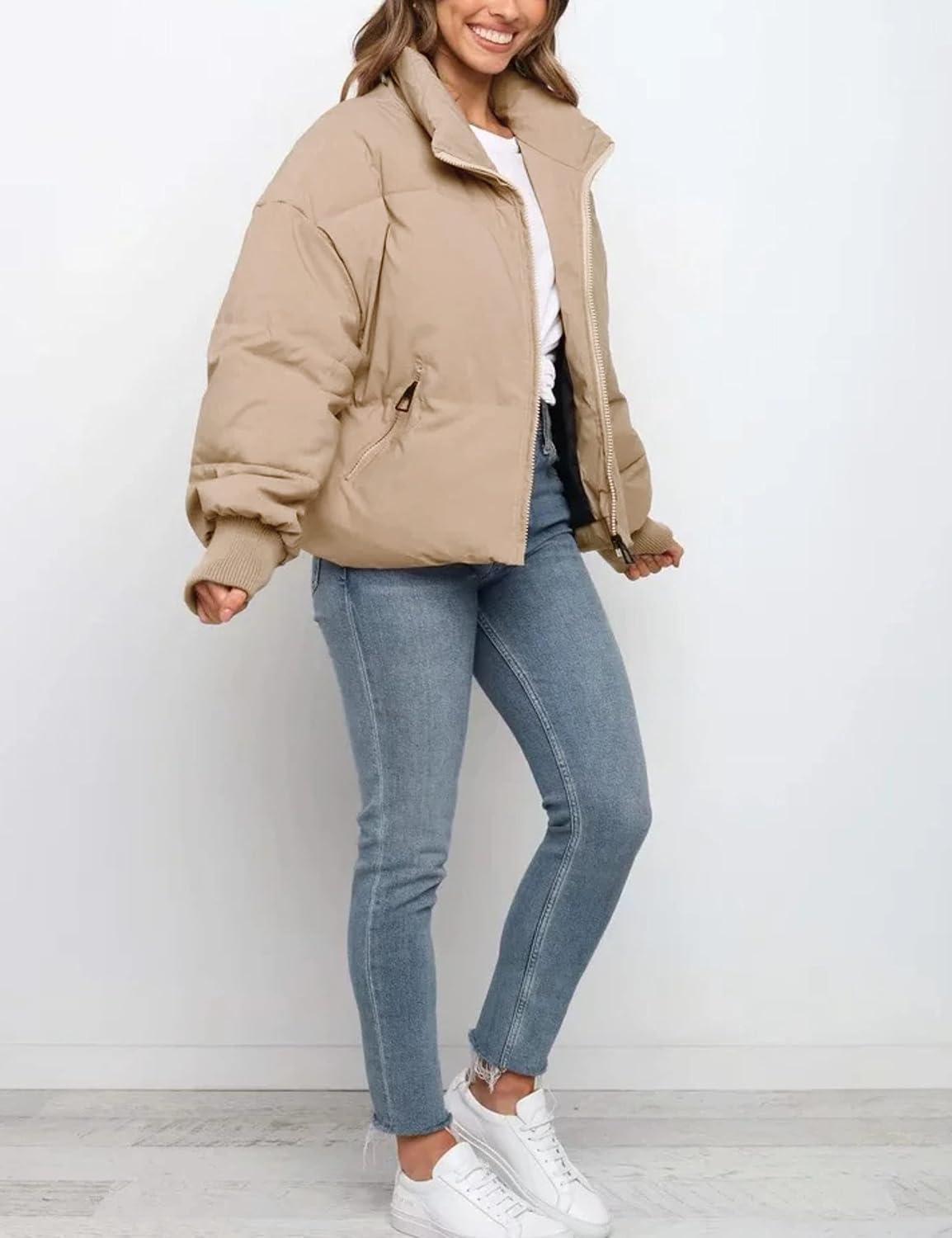 imageTanming Womens Casual Puffer Jacket Long Sleeve Full Zip Black Padded Winter Coat