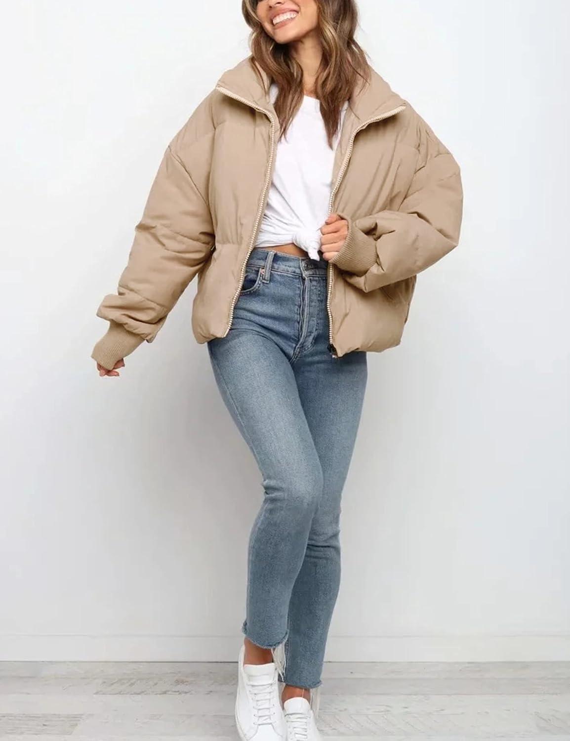 imageTanming Womens Casual Puffer Jacket Long Sleeve Full Zip Black Padded Winter Coat