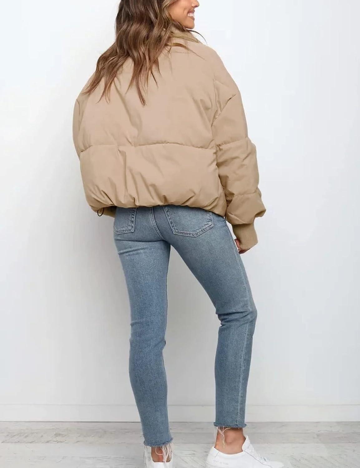 imageTanming Womens Casual Puffer Jacket Long Sleeve Full Zip Black Padded Winter Coat
