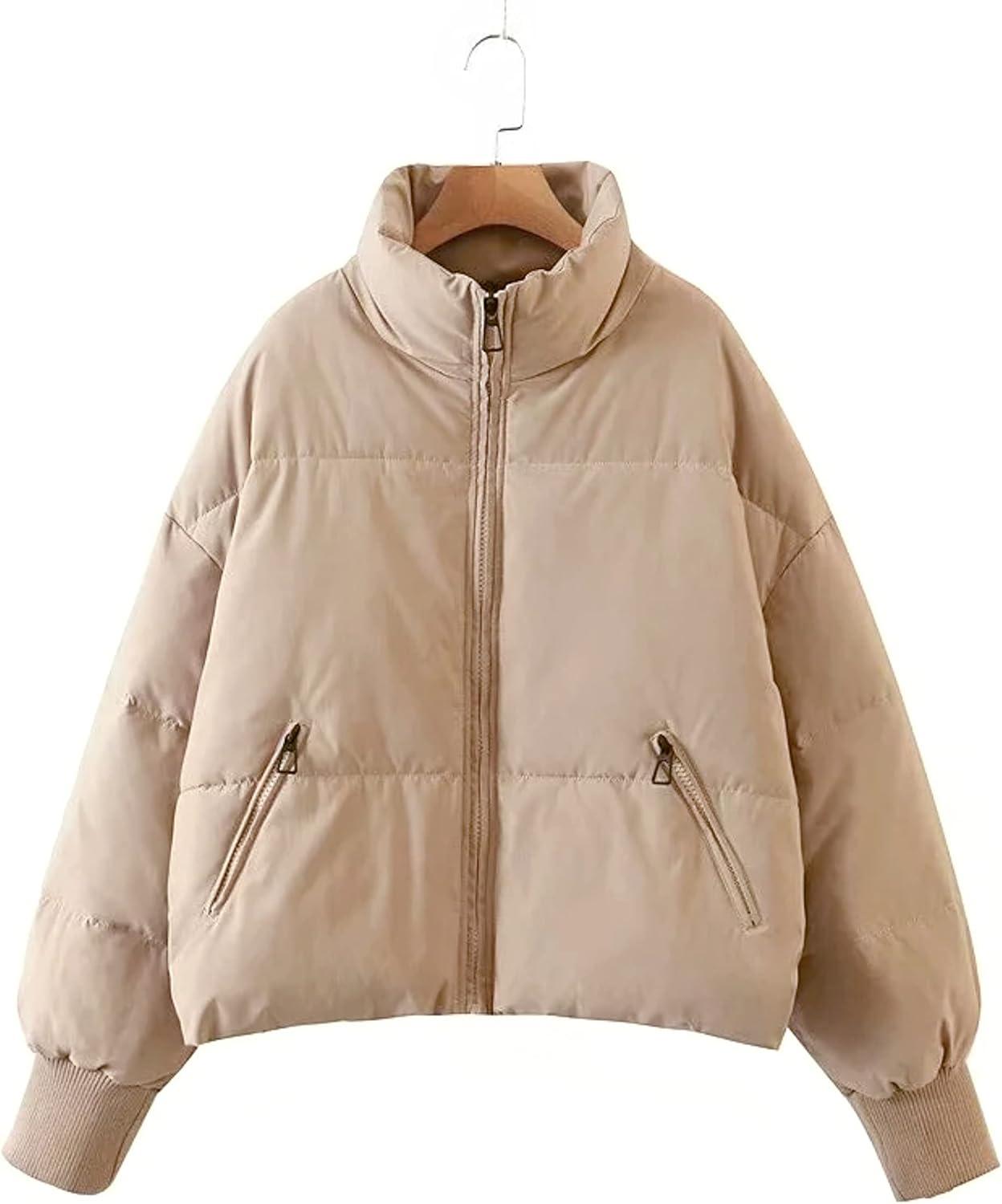 imageTanming Womens Casual Puffer Jacket Long Sleeve Full Zip Black Padded Winter Coat