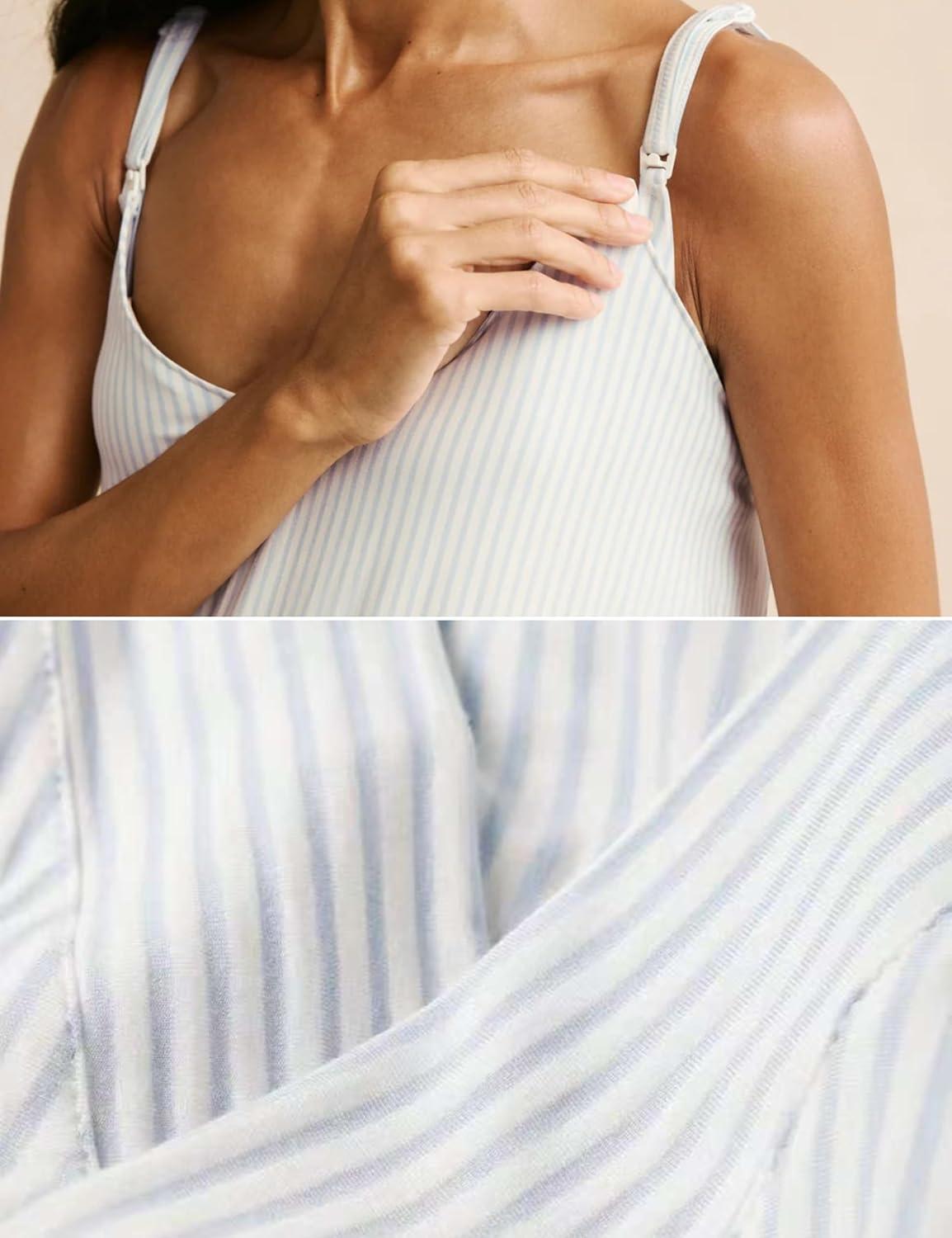 imageTanming Womens Pjs Sets 3 Piece Lounge Sets Striped Wrap Top Camisole Wide Leg Pants Cute Soft Pajama Set