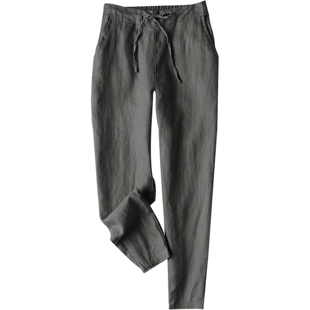 imageTanming Linen Pants for Women Summer Casual High Waisted Drawstring White Beach PantDark Grey