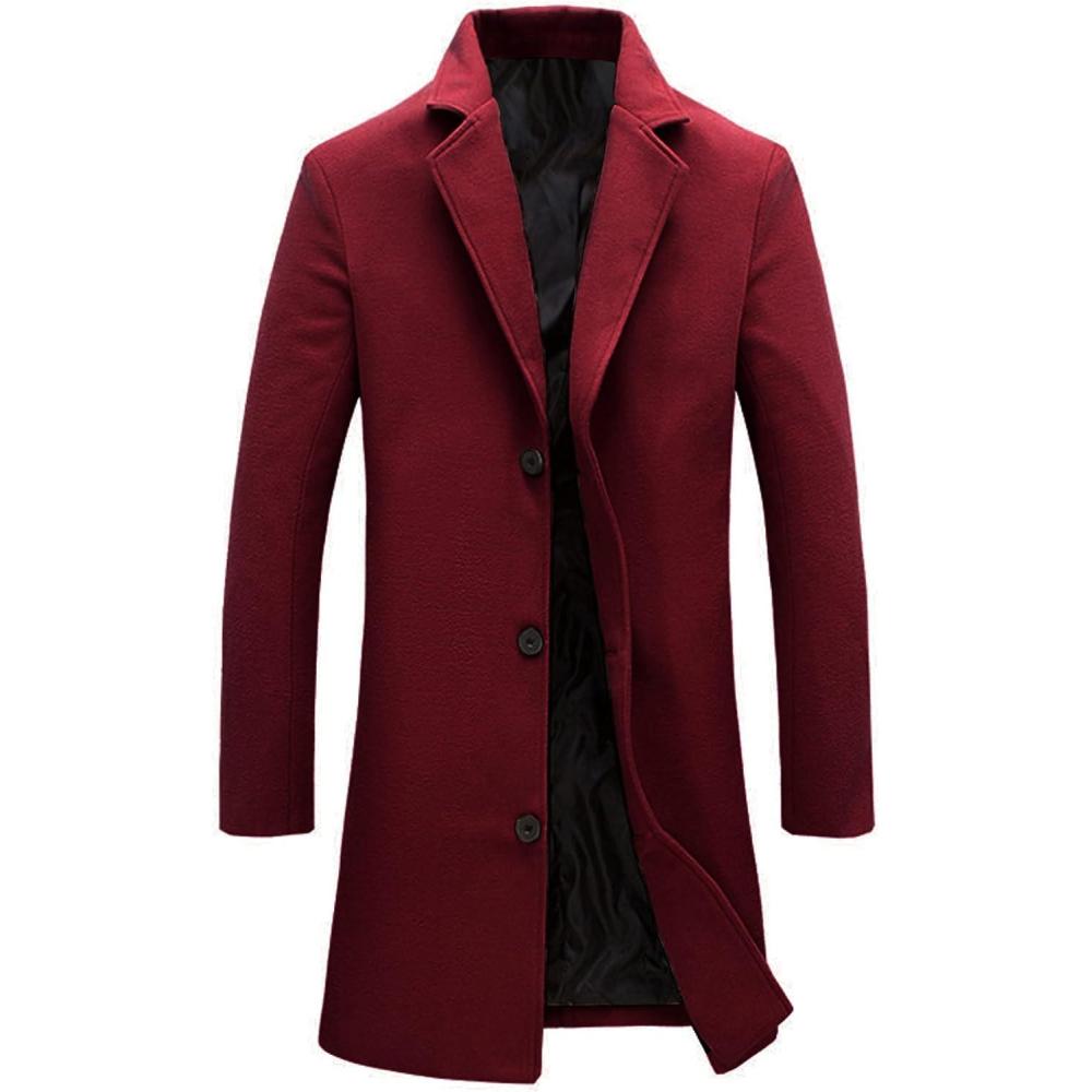 imageTanming Mens Black Trench Coat Notched Lapel Single Breasted Long Peacoat OvercoatRed