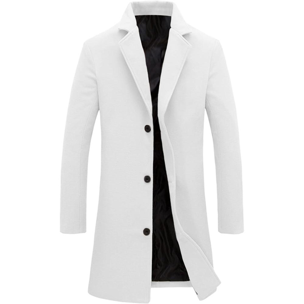 imageTanming Mens Black Trench Coat Notched Lapel Single Breasted Long Peacoat OvercoatWhite