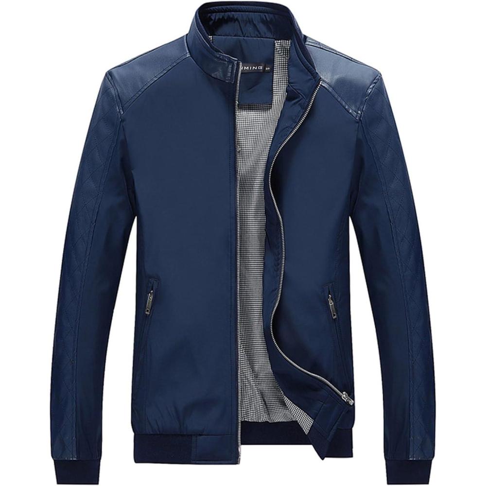 imageTanming Mens Casual Slim Fit Lightweight Zip Up Softshell Bomber JacketBlue