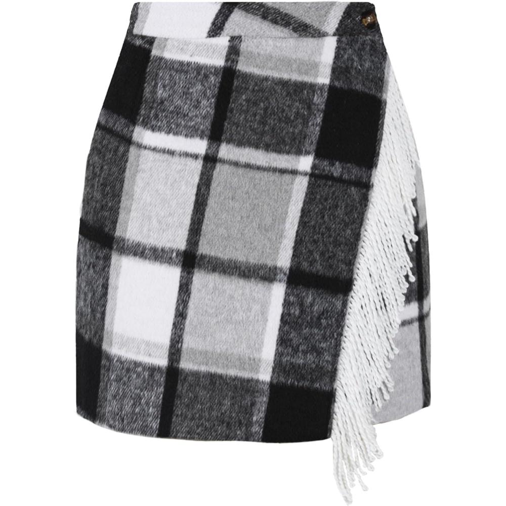 imageTanming Plaid Skirts for Women High Waist Bodycon Pencil Fringe Mini Skirts Fall Winter Wool Wrap SkirtGrey
