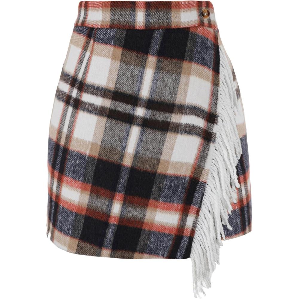 imageTanming Plaid Skirts for Women High Waist Bodycon Pencil Fringe Mini Skirts Fall Winter Wool Wrap SkirtNavy
