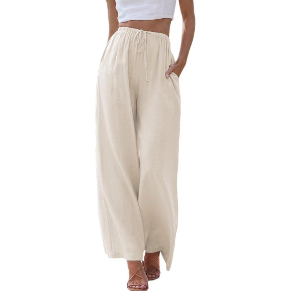 imageTanming Wide Leg Linen Pants for Women Summer Flowy High Waisted Beach Palazzo TrousersApricot