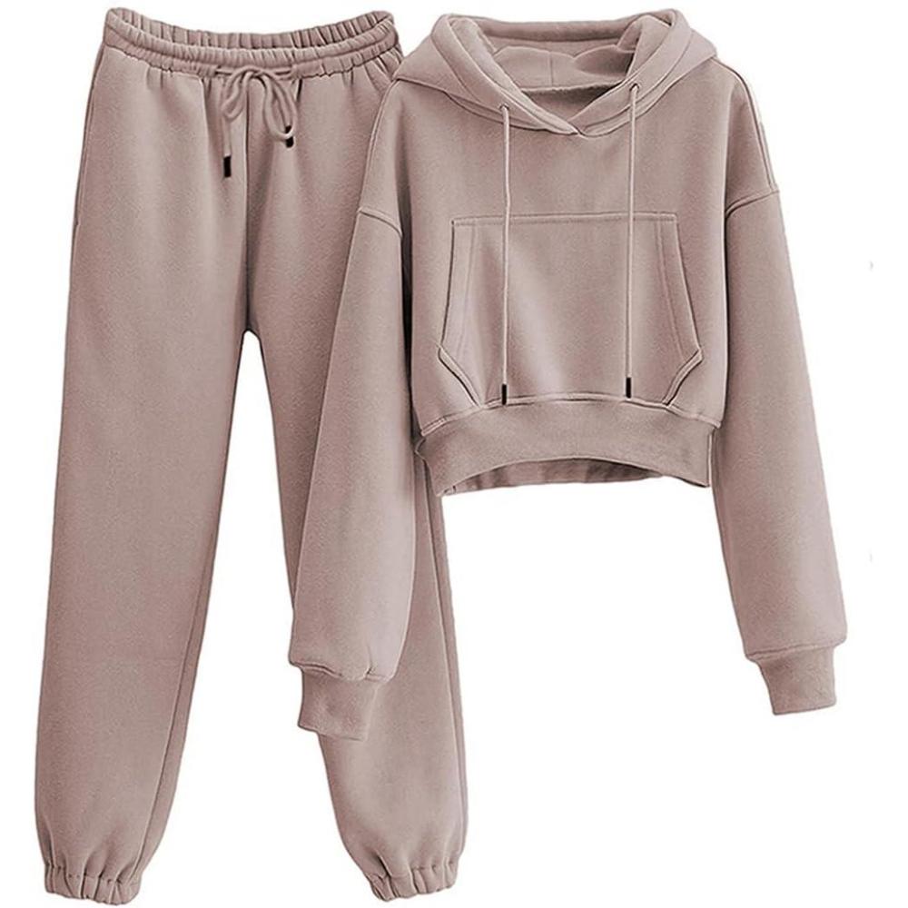 imageTanming Women 2 Piece Outfits Sweatsuits Crop Pullover Fleece Sweatshirt Jogger Pants Lounge SetDusty Pink
