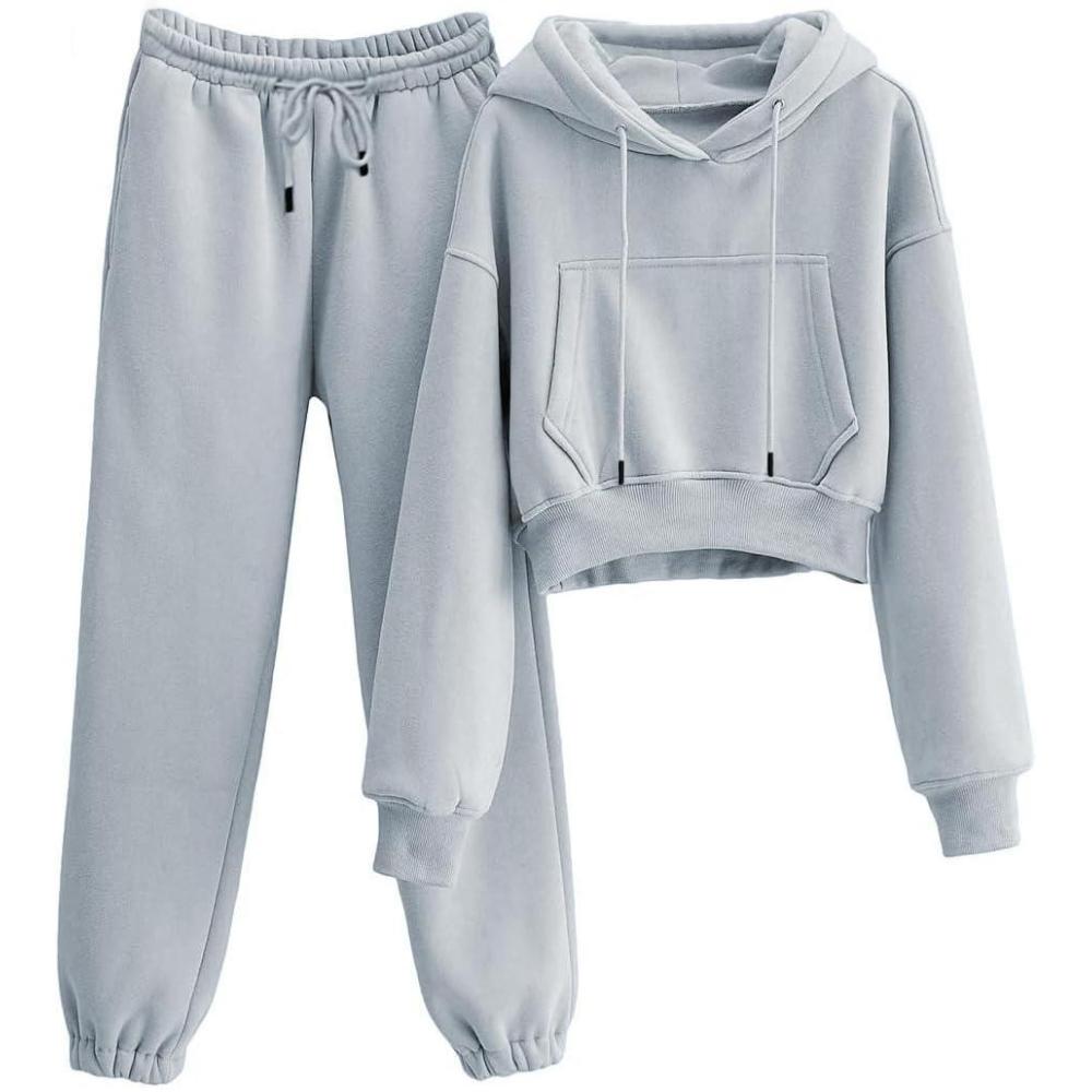 imageTanming Women 2 Piece Outfits Sweatsuits Crop Pullover Fleece Sweatshirt Jogger Pants Lounge SetGrey