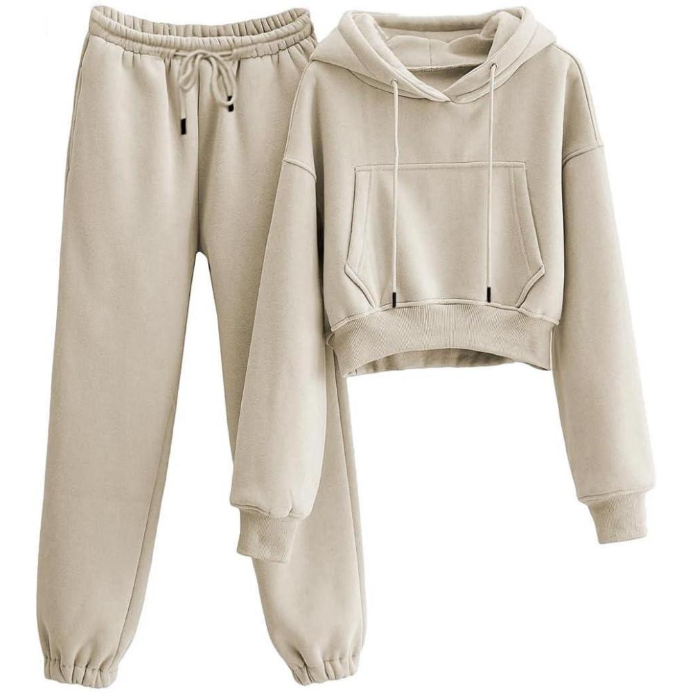 imageTanming Women 2 Piece Outfits Sweatsuits Crop Pullover Fleece Sweatshirt Jogger Pants Lounge SetKhaki