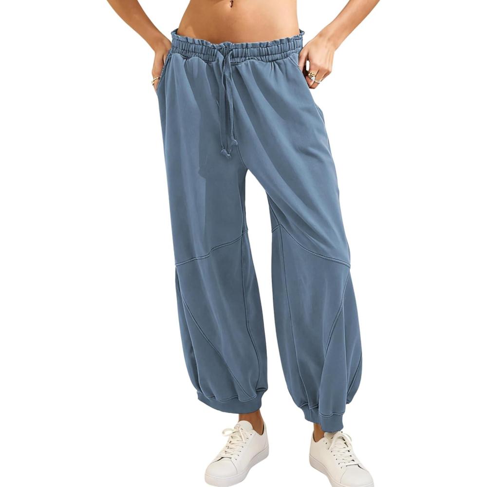 imageTanming Womens Baggy Sweatpants Barrel Leg Trousers Elastic Waisted Drawstring Lounge Joggers PantsBlue Grey
