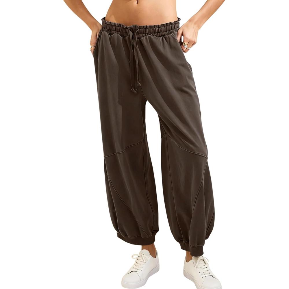imageTanming Womens Baggy Sweatpants Barrel Leg Trousers Elastic Waisted Drawstring Lounge Joggers PantsCoffee