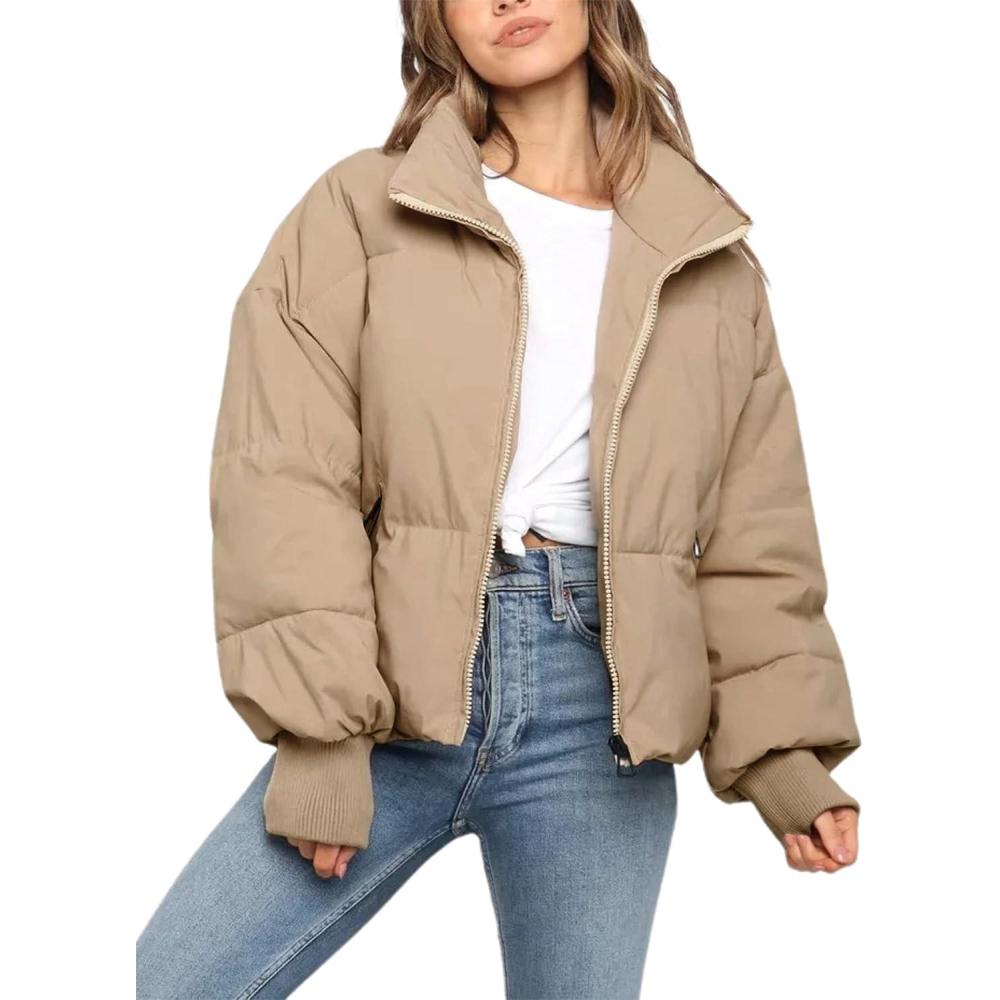 imageTanming Womens Casual Puffer Jacket Long Sleeve Full Zip Black Padded Winter Coat