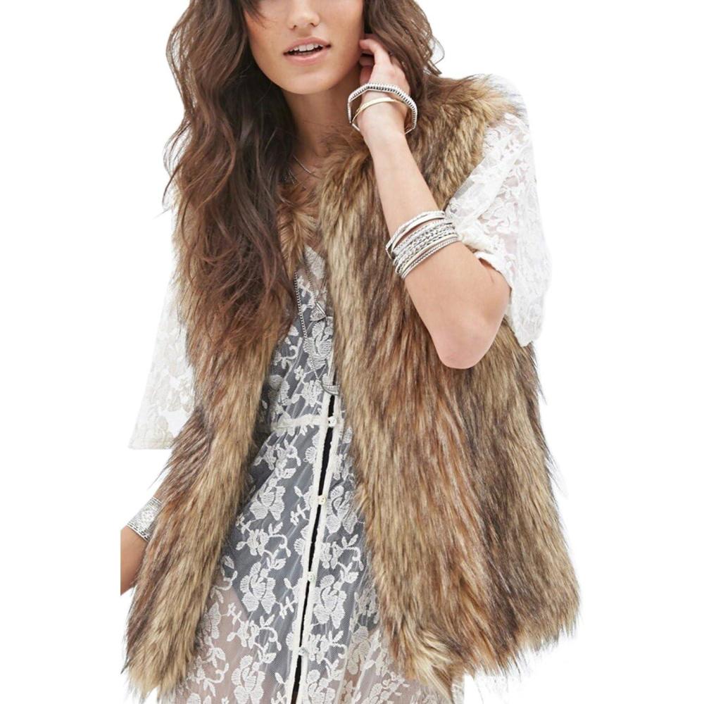 imageTanming Womens Fashion Autumn and Winter Warm Short Faux Fur VestsGrey