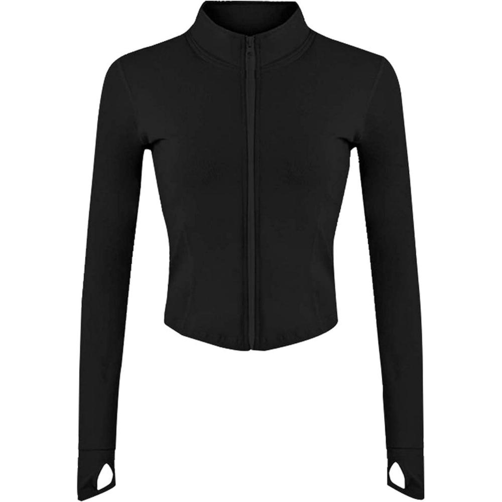 imageTanming Womens Full Zip Seamless Workout Jacket Running Yoga Slim Fit Track JacketBlack