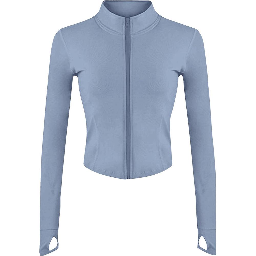 imageTanming Womens Full Zip Seamless Workout Jacket Running Yoga Slim Fit Track JacketBlue