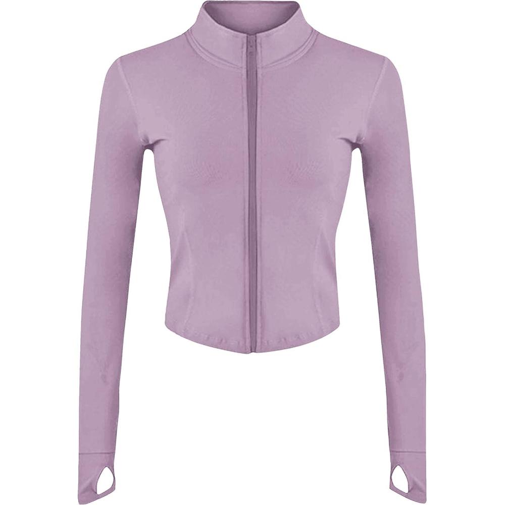 imageTanming Womens Full Zip Seamless Workout Jacket Running Yoga Slim Fit Track JacketGrey Purple