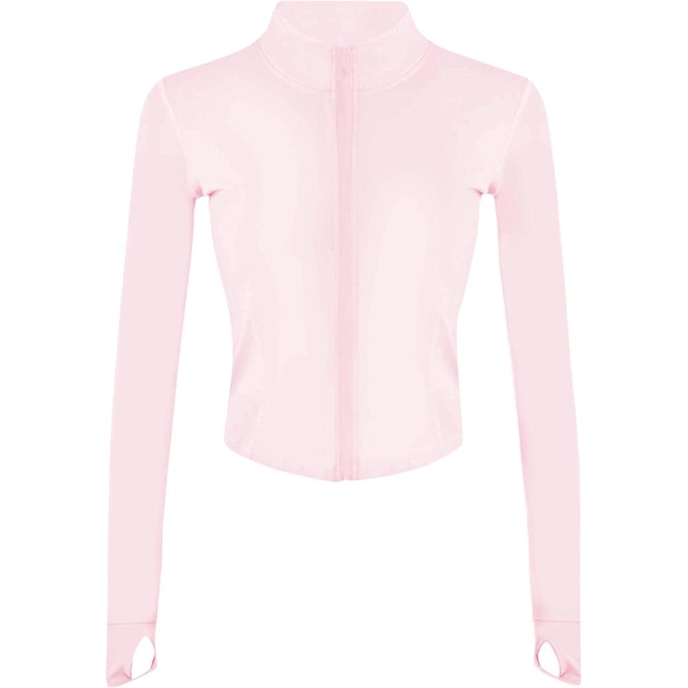 imageTanming Womens Full Zip Seamless Workout Jacket Running Yoga Slim Fit Track JacketPink