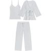 imageTanming Womens Pjs Sets 3 Piece Lounge Sets Striped Wrap Top Camisole Wide Leg Pants Cute Soft Pajama Set