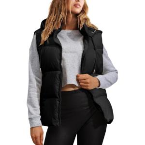 Tanming Black Puffer Vest Women Zip Up Lightweight Sleeveless Winter Outerwear Vests with Hood(Black)