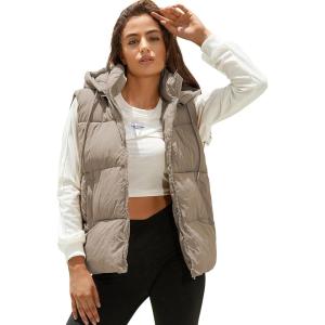 Tanming Black Puffer Vest Women Zip Up Lightweight Sleeveless Winter Outerwear Vests with Hood(Light Khaki)
