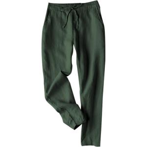 Tanming Linen Pants for Women Summer Casual High Waisted Drawstring White Beach Pant(Armygreen)