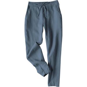 Tanming Linen Pants for Women Summer Casual High Waisted Drawstring White Beach Pant(Bluegrey)