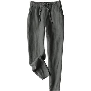 Tanming Linen Pants for Women Summer Casual High Waisted Drawstring White Beach Pant(Dark Grey)
