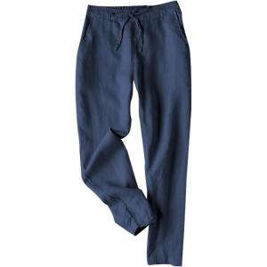 Tanming Linen Pants for Women Summer Casual High Waisted Drawstring White Beach Pant(Navy)