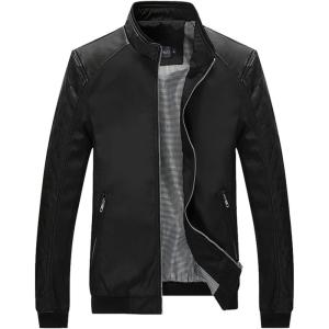 Tanming Men’s Casual Slim Fit Lightweight Zip Up Softshell Bomber Jacket(Black)