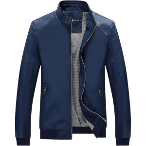 Tanming Men’s Casual Slim Fit Lightweight Zip Up Softshell Bomber Jacket(Blue)