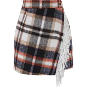 Tanming Plaid Skirts for Women High Waist Bodycon Pencil Fringe Mini Skirts Fall Winter Wool Wrap Skirt(Navy)