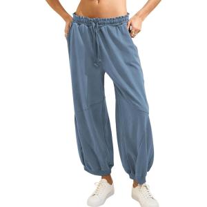 Tanming Womens Baggy Sweatpants Barrel Leg Trousers Elastic Waisted Drawstring Lounge Joggers Pants(Blue Grey)