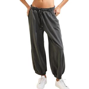 Tanming Womens Baggy Sweatpants Barrel Leg Trousers Elastic Waisted Drawstring Lounge Joggers Pants(Dark Grey)