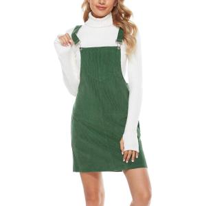 Tanming Women’s Corduroy A Line Cute Jumper Pinafore Bib Overall Mini Dress Skirt(Army Green)