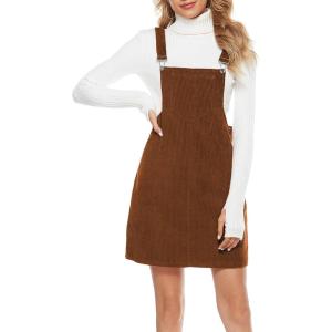 Tanming Women’s Corduroy A Line Cute Jumper Pinafore Bib Overall Mini Dress Skirt(Brown)