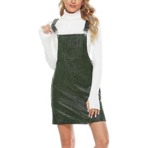 Tanming Women’s Corduroy A Line Cute Jumper Pinafore Bib Overall Mini Dress Skirt(Dark Green)