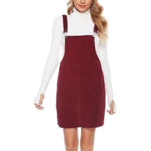 Tanming Women’s Corduroy A Line Cute Jumper Pinafore Bib Overall Mini Dress Skirt(Wine Red)