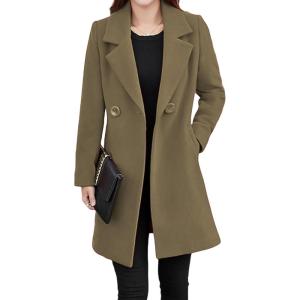 Tanming Womens Elegant Notched Collar Button Wool Blend Solid Long Pea Coat Overcoat(Camel)