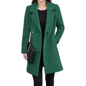 Tanming Womens Elegant Notched Collar Button Wool Blend Solid Long Pea Coat Overcoat(Teal)