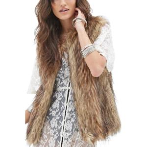 Tanming Women’s Fashion Autumn and Winter Warm Short Faux Fur Vests(Grey)
