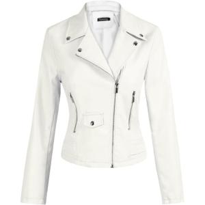 Tanming Women’s Faux Leather Moto Biker Short Coat Jacket(A Beige)