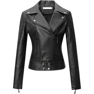 Tanming Women’s Faux Leather Moto Biker Short Coat Jacket(C Black14)