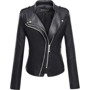 Tanming Women’s Faux Leather Moto Biker Short Coat Jacket(D Black16)