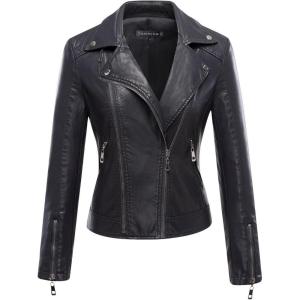 Tanming Women’s Faux Leather Moto Biker Short Coat Jacket(G Black6)