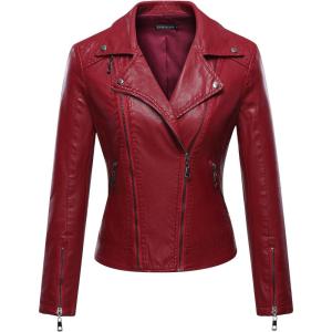 Tanming Women’s Faux Leather Moto Biker Short Coat Jacket(G Wine Red6)