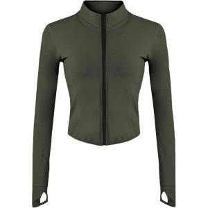 Tanming Women’s Full Zip Seamless Workout Jacket Running Yoga Slim Fit Track Jacket(Army Green)