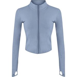 Tanming Women’s Full Zip Seamless Workout Jacket Running Yoga Slim Fit Track Jacket(Blue)